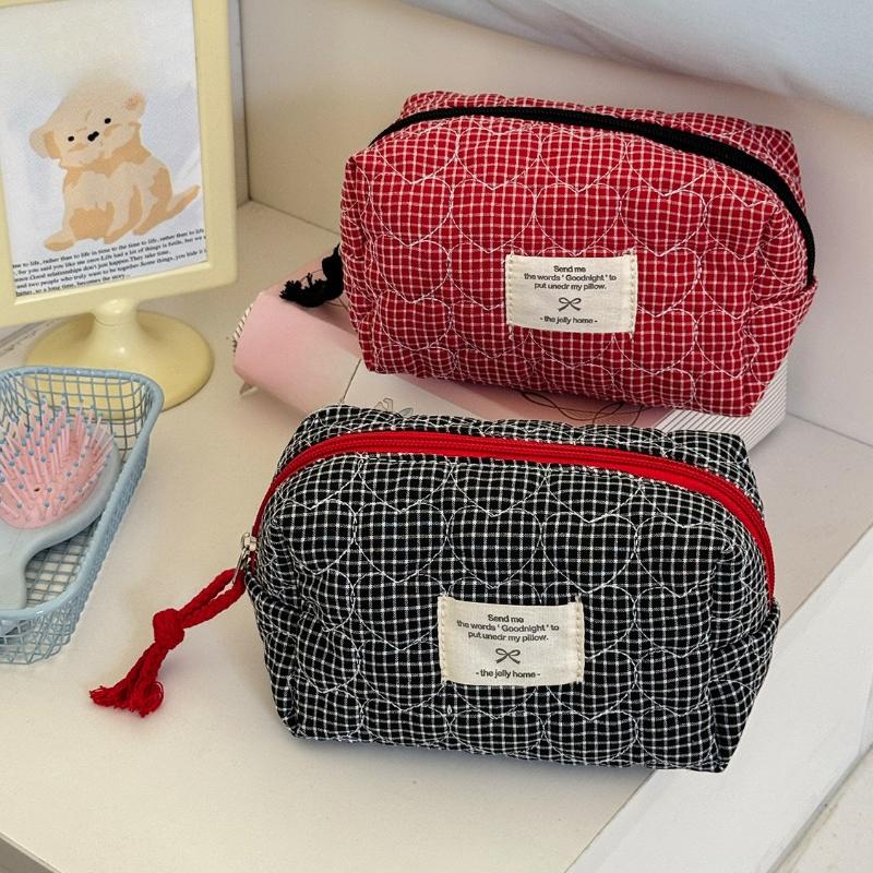Neue Niedliche Kosmetiktasche für Damen Tragbar Reise Klein Kosmetiktaschen Mode Kariert Reißverschluss Kulturtasche Waschbeutel Aufbewahrungstaschen