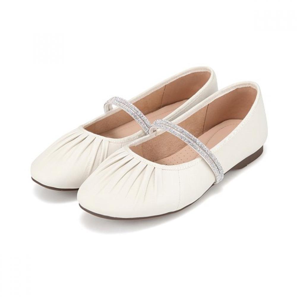 Barbara Lambskin Pleated Soft Jewel Strap Mary Jane Flat 1.5cm 2 Colors
