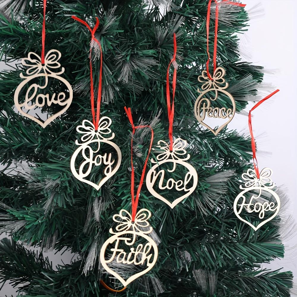 6 buc/set Ornamente Brad de Crăciun Decupate Gol Pace Credință Iubire Bucurie Cuvinte Ornament de Lemn Agățat de Brad de Crăciun Consumabile pentru Petrecere