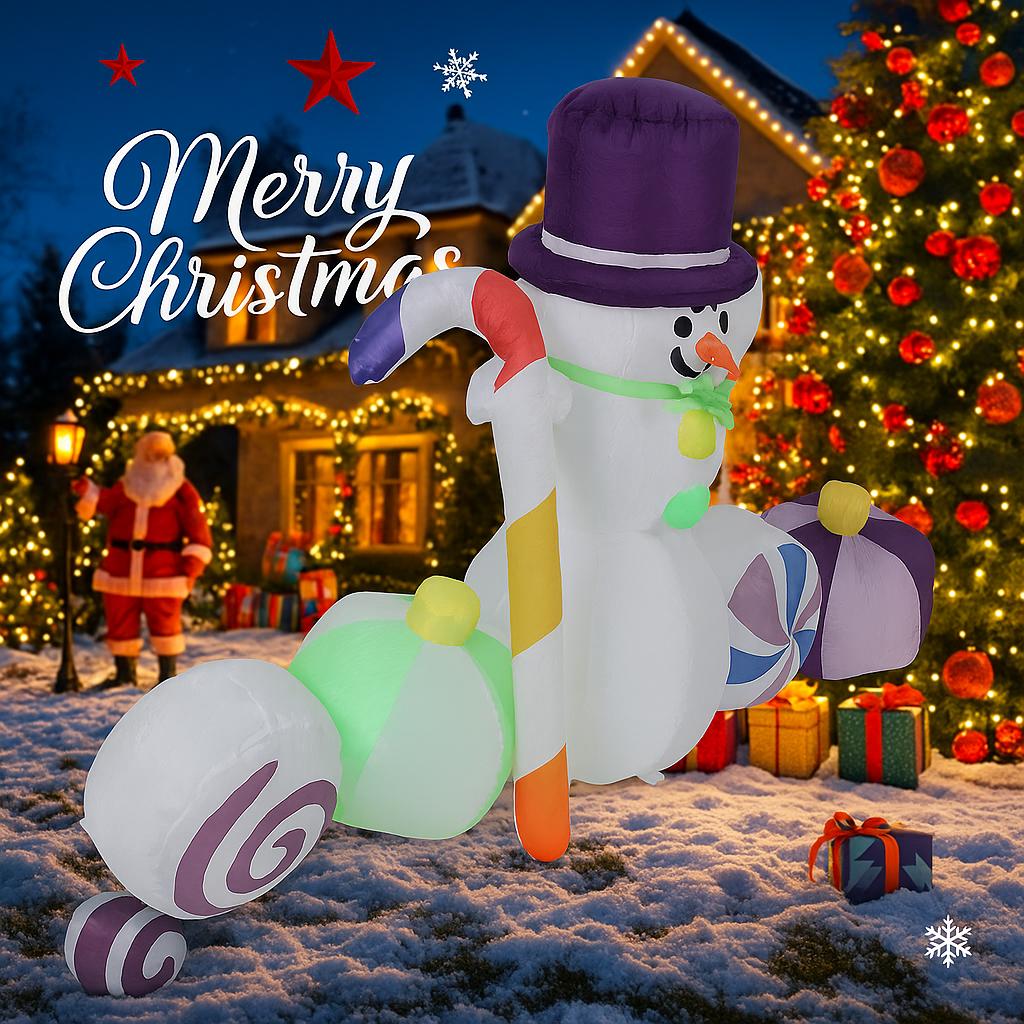 5.91FT Yard Lawn Party Decoration Inflatable Snowman Candy Toy LED Light Xmas Supplies Home Ornaments Christmas Holiday Gifts