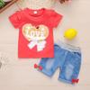 Sagit Toddler Baby Girls Ruffle Paillette Love Bow Printed Tops +Denim Shorts Outfit
