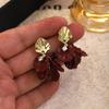 Autumn/Winter Luxury Socialite Style Drop Earrings: Silver Needle French Red Shell Flower Design