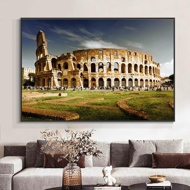 Colosseum In Rome Grass Lawn Canvas Painting Landscape Sunset Night Posters and Prints Wall Art Pictures Home Decor No Frame