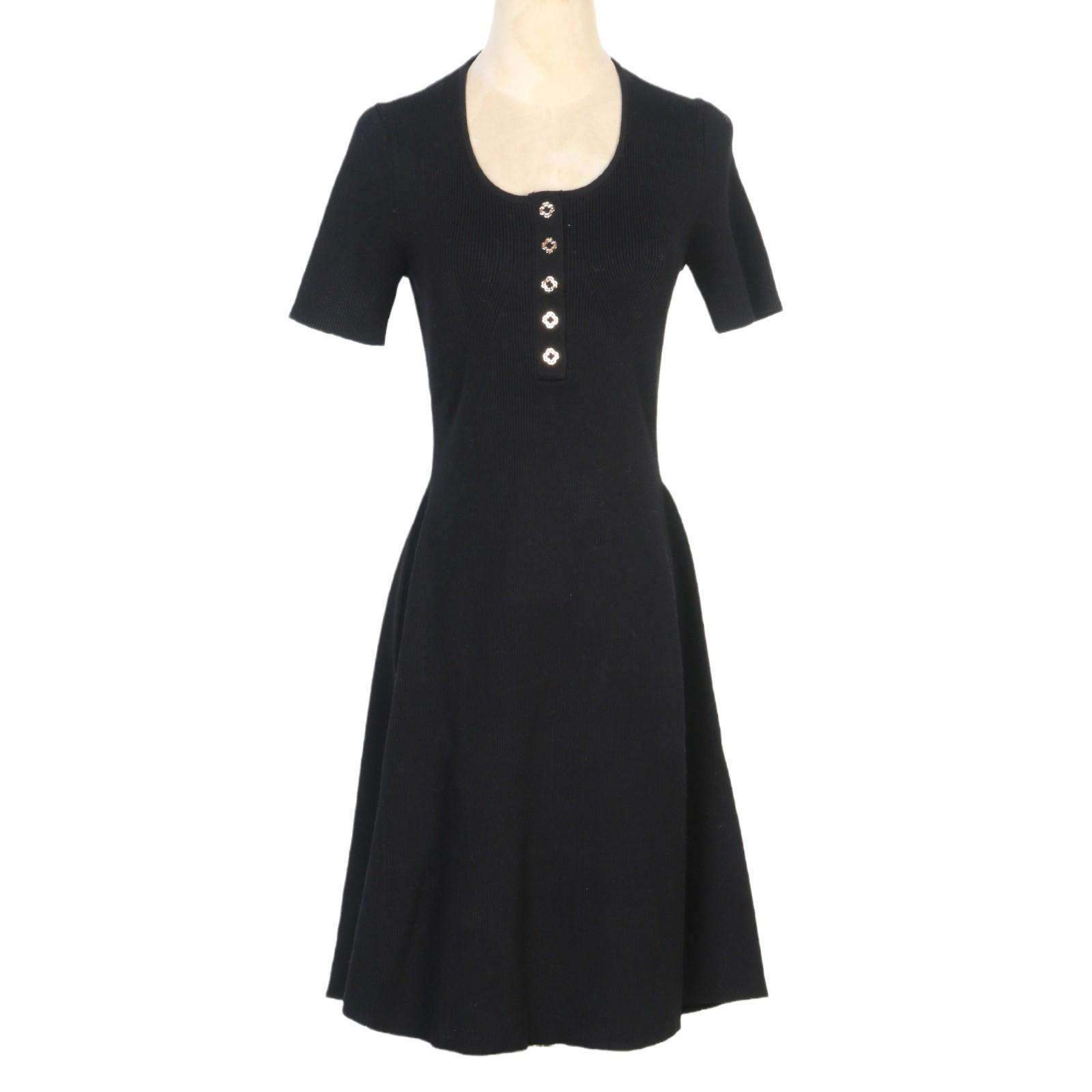 

2025 Spring French Style Black Slimming Knit Dress with Short Sleeves Small