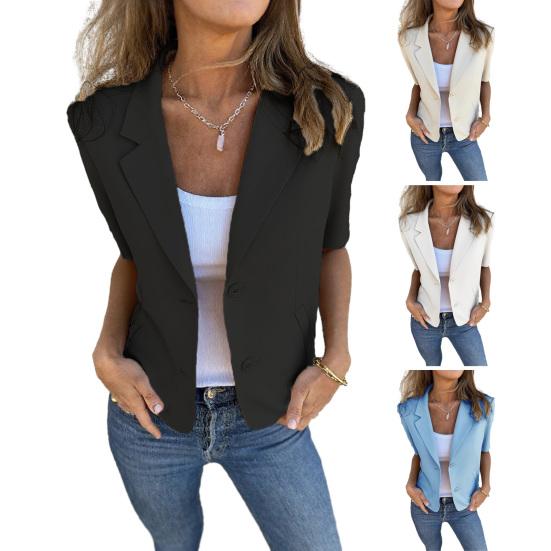 Letní sako klopa krátký rukáv knoflíky léga dámský oblek kabát jednobarevný všestranný business svrchní oděv