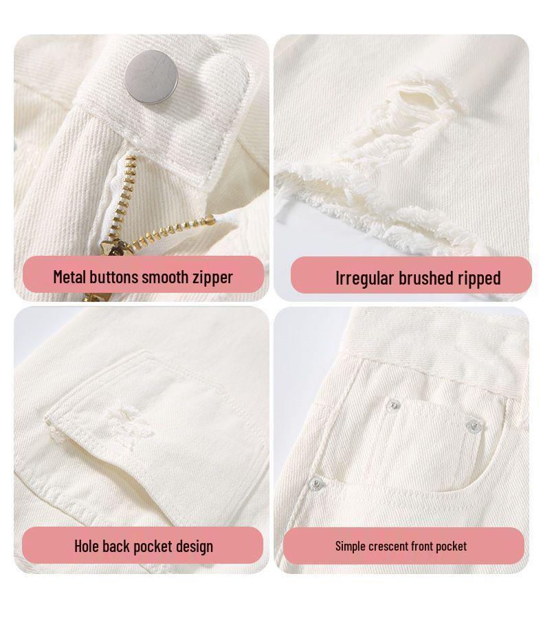 Women's Summer 2025 White Ripped Wide-Leg Denim Shorts