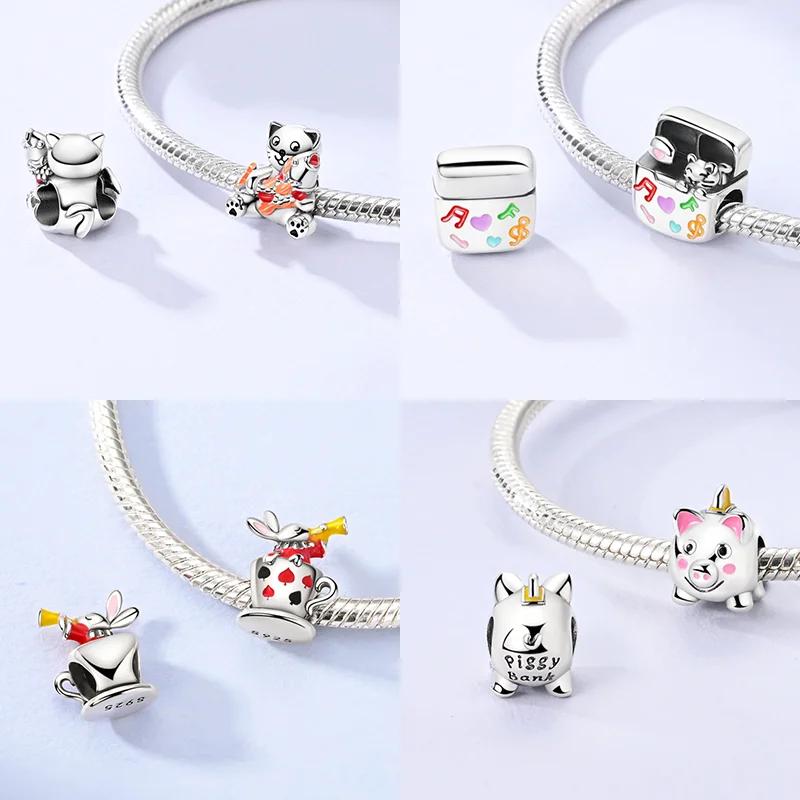 Brand New Copper Metal Cute Animals Charm Bead Component Love Pet Cat Claw Bead Components Heart Pink Zircon Hollow-carved Do It Yourself Authentic
