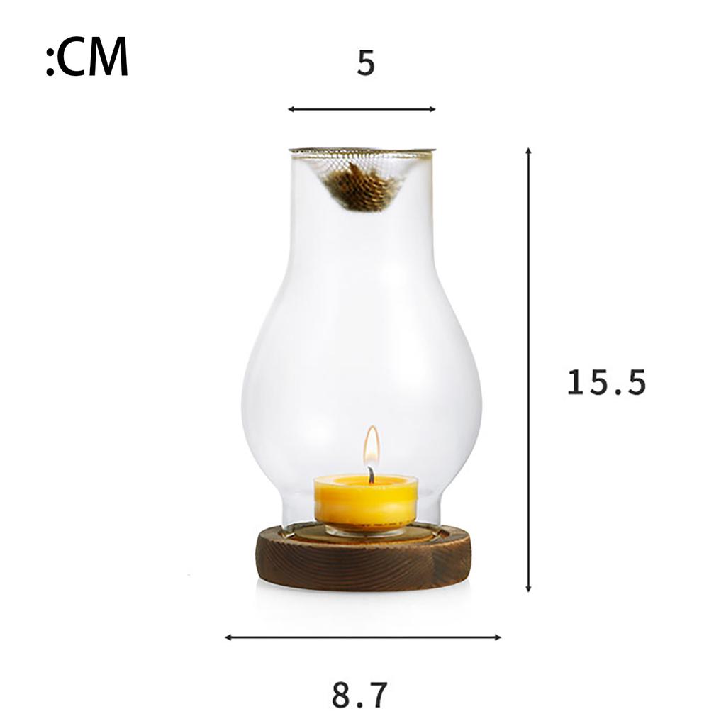 Glass Candle Holder Candle Heating Holder with Wooden Base Aromatherapy Incense Burner for Yoga SPA Aromatherapy