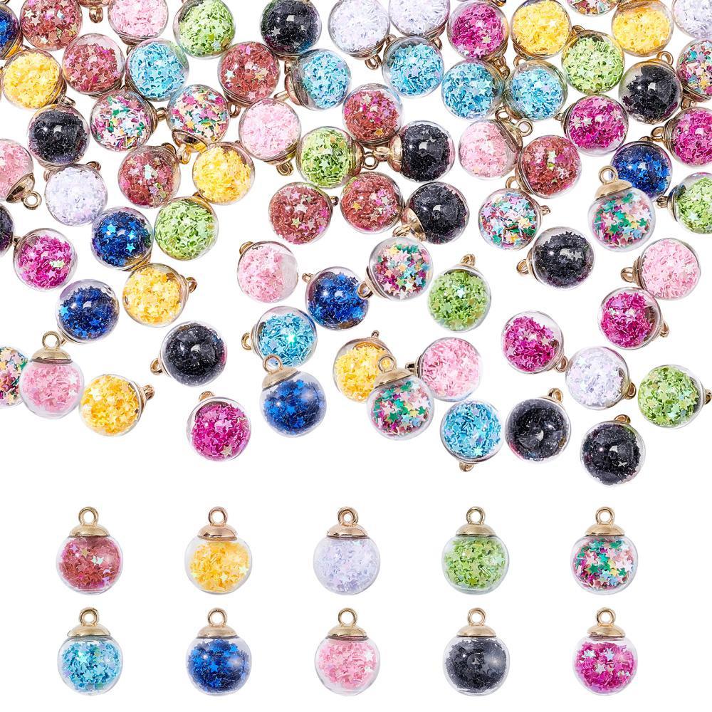 Star Sequin Glass Ball Pendant for Nail Art, Necklaces, Hair Accessories & Keychains