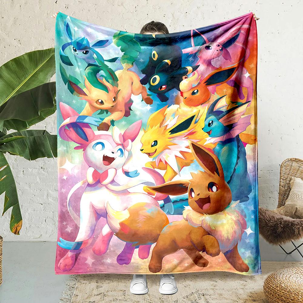 Japanese Games Pokemen-Eevee Cartoon Blanket Soft Fluffy Plush Blanket Sofa Office Quilt Throw Picnic Beach Towel Luxury Gift