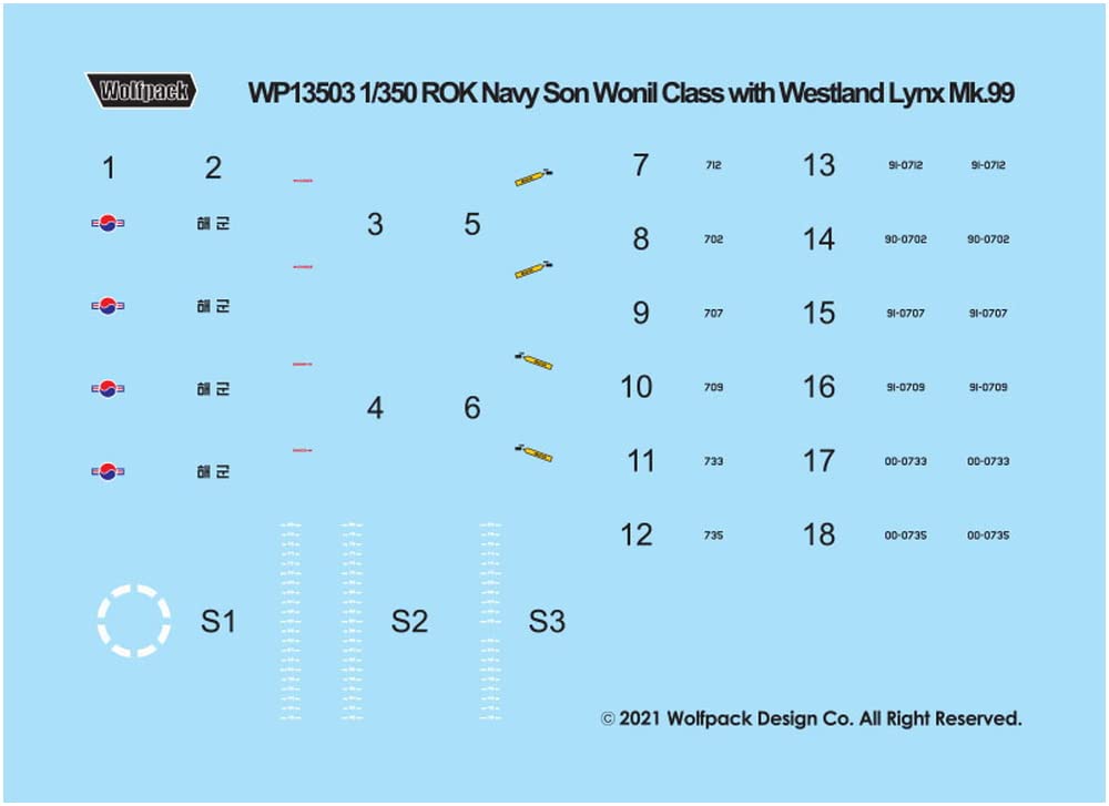 Wolfpack Design 1/350 South Korean Navy Son Wonil-class Submarine Westland Super Lynx Mk.99 Plastic Model Kit (WOLWP13503) In Pre-painted Color