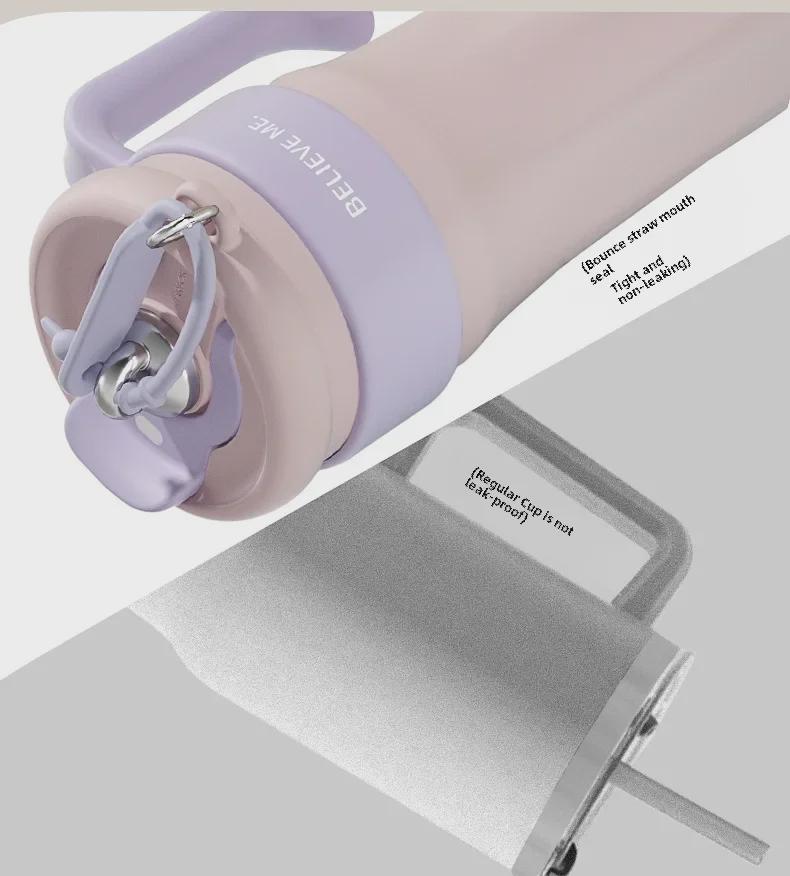 Women's Large-Capacity Stainless Steel Thermos with Handle and Straw