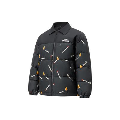 Li Ning Phil Hackett Collaboration Full Print Lapel Loose Short Down Jacket Men Outerwear Black AYMT173-4