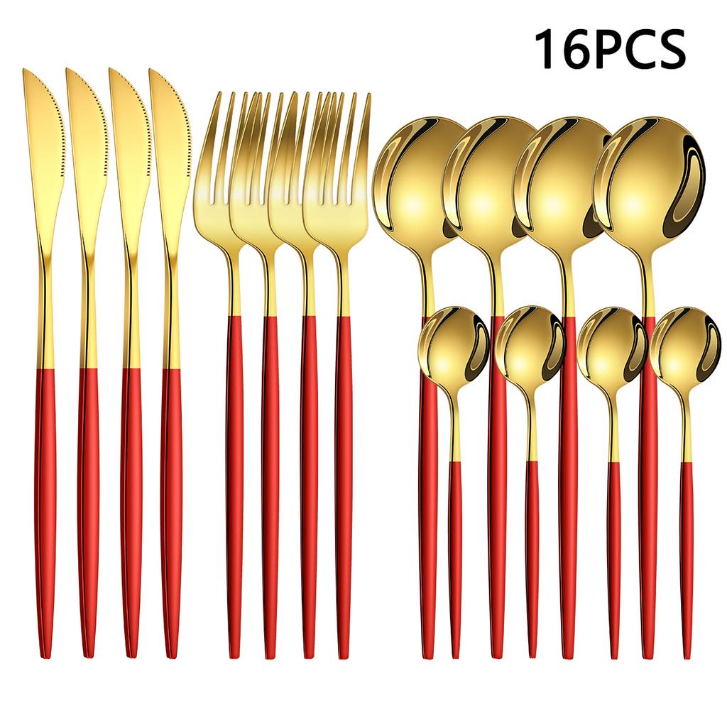 16pcs Household Stainless Steel Tableware Set Western Steak Knife Fork Spoon Tableware Hotel Restaurant Tableware