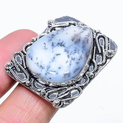 Natürlicher Dendriten-Opal-Edelstein, handgefertigt, 925er Sterlingsilber, Ringgröße 8, Y7p54