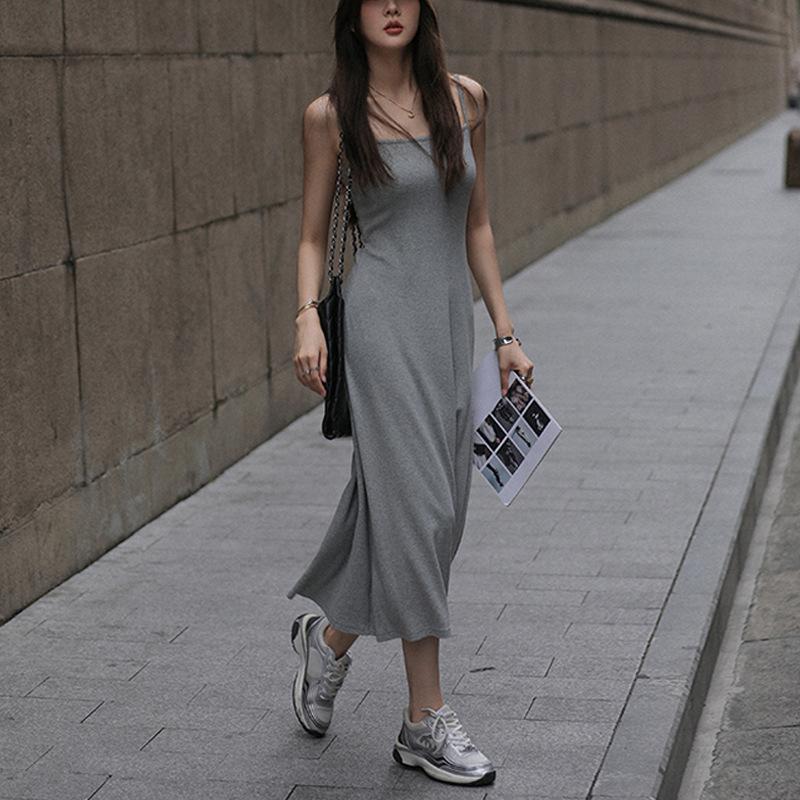 Striped Suspender Dress for Women In Summer Latest Versatile Slim Fit Slim Vest Mid-length Skirt