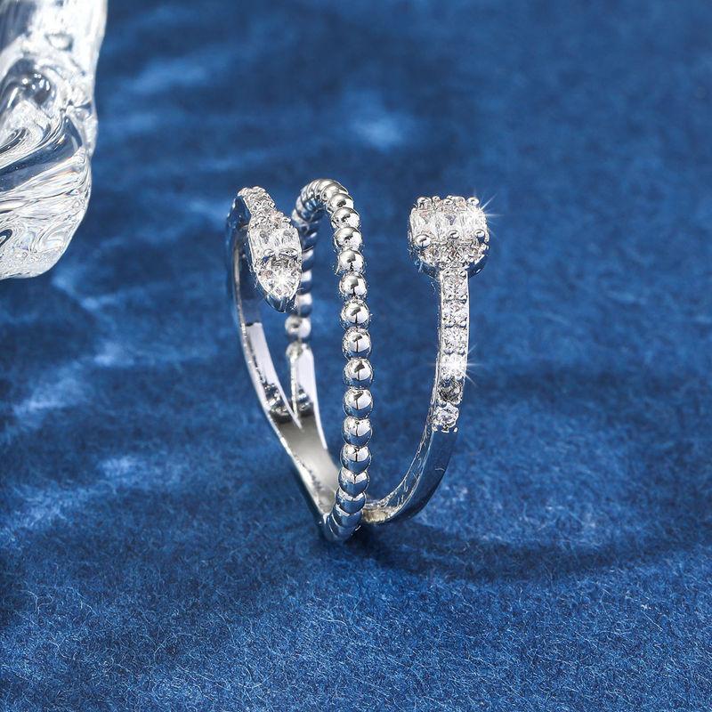 GemChic Women's Ring Personalized Geometric Embed Zircon Opening Ring Female Trendy Index Finger Ring Birthday Christmas Jewelry Gift