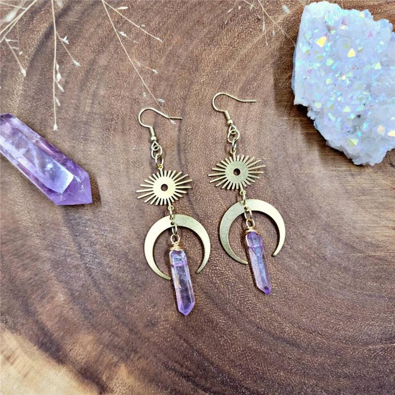 Vintage Bohemian Earrings Style Long Star Moon Quartz Pendant Earrings for Women Creative Fashion Vacation Jewelry Accessories