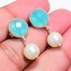 Blue Chalcedony, Pearl Gemstone 925 Sterling Silver Jewelry Earring 0.99" KJ-1731
