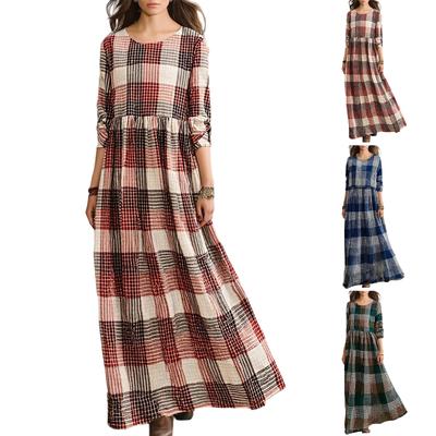 Ladies' Elegant Long Sleeved Plaid Shirt Dress Fashionable Plaid Shirt Collar Dress
