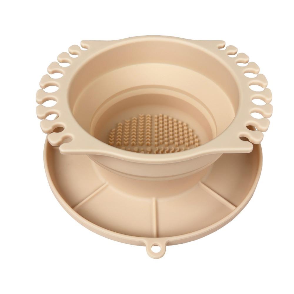 Folding Makeup Brush Cleaning Box Silicone Powder Puff Cleaning Bowl  Brush Cleaning Tool абрикосовый