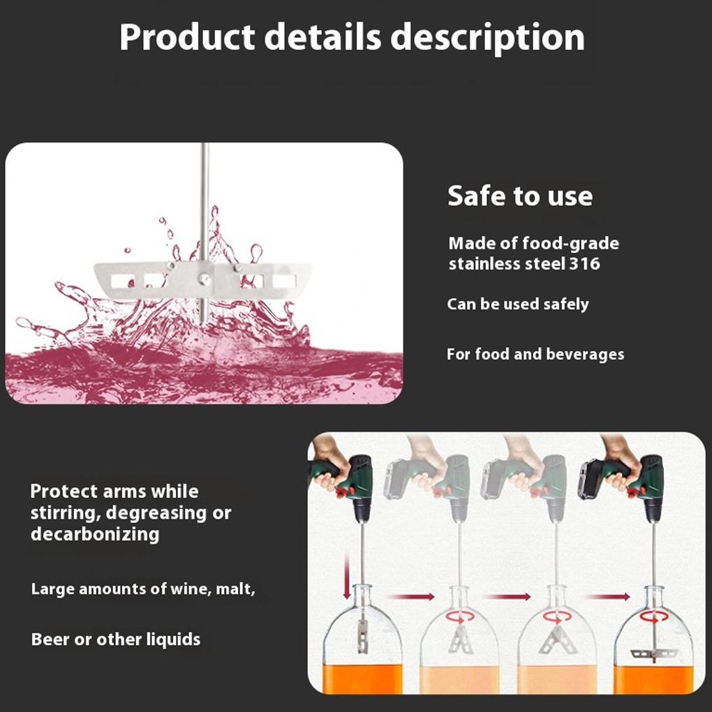 Outil de dégagement pour vin et bière faits maison, tige de mélangeur pour perceuse en acier inoxydable, pale de mélange, agitateur dégaseur pour la vinification
