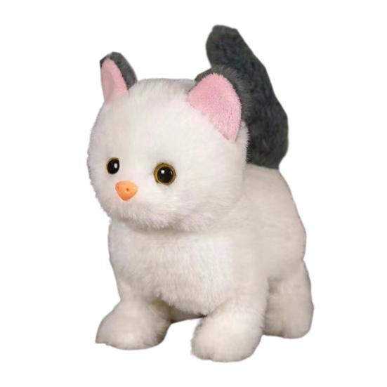 Kids Electric Plush Cat Toy Walking Head Shaking Tail Wagging Interactive Kitten Plushie Toy Toddlers Boys Girls Educational Simulation Animal Toy