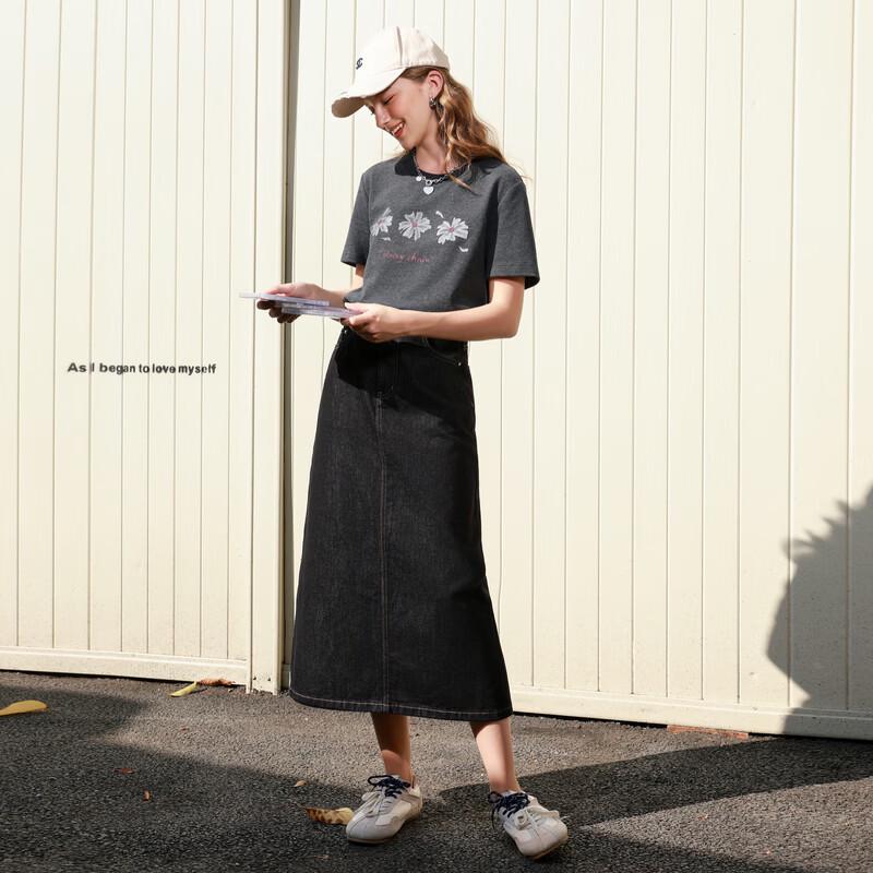 Women's High-Waist Straight Denim Midi Skirt