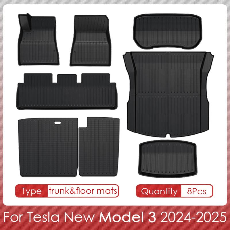For Tesla Model 3 2024 Highland Floor Mats Cargo Liner Waterproof Anti-slip Trunk Mat TPE Pads Model 3 2025 Highland Accessories