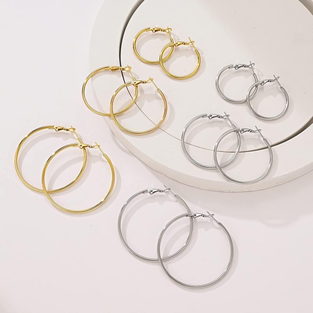 3 Pairs Hyperbole Big Gold Color Metal Hoop Earrings Set for Women Simple Round Circle Earring Female Silver Color Daily Jewelry