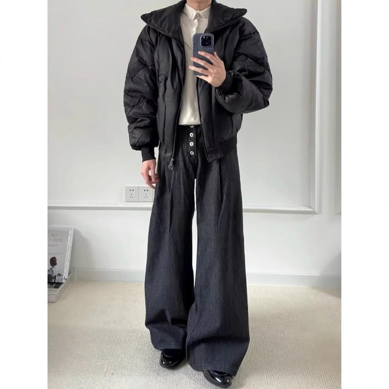 Mens Striped Wide Leg Trousers Loose Straight Fit Casual Pants Fashion