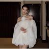 Rochie Elegantă de Petrecere cu Volane Femei Gât Înalt Mânecă Tip Felinar Linie A Mini Rochii Modă Floare 3D Rochie Doamnă