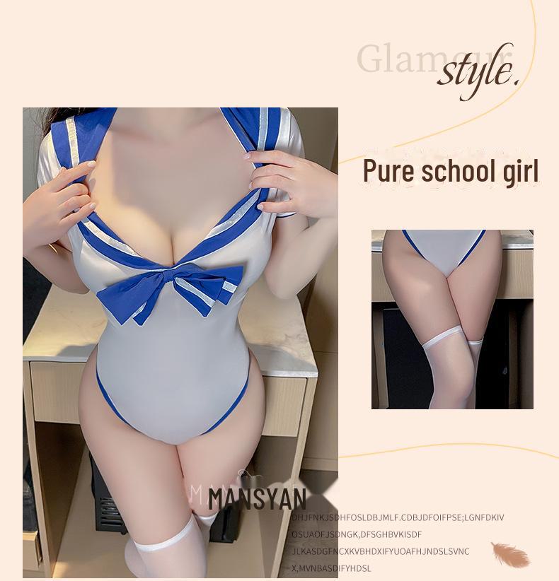 Manyan Sexy Lace-Up Back Lingerie Jumpsuit - Student Uniform Style (One Piece)