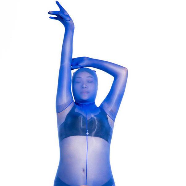 Glänzender Separater Finger Zeh Bodystocking Penis Hülle Offener Schritt Bodysuit Strumpfhosen Zentai Angenäht Transparent Sexy Dessous