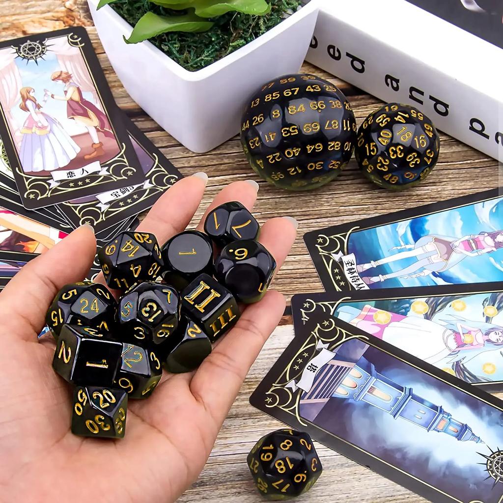 15 Teile/satz Polyedrische Würfel D3-D100 Sphärische RPG Komplette DND Opaque Schwarz 100 Seiten Würfel Rolle Spielen Tisch Party Brettspiel