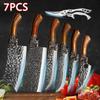 7Pcs Professional Kitchen Chef Knife Set Handmade Forged Cutting Knife Boning Duck Fish Scissors Stainless Steel Chef Knife