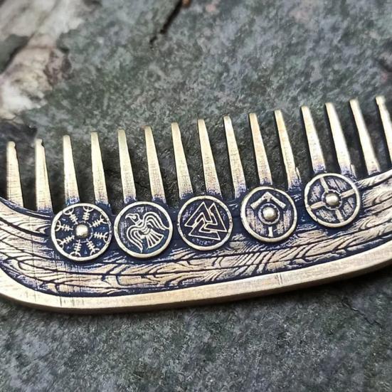 Vintage Viking Beard Comb Heavy Duty Metal Carved Portable Travel Pocket Men Beards Mustaches Hair Wide Teeth Comb