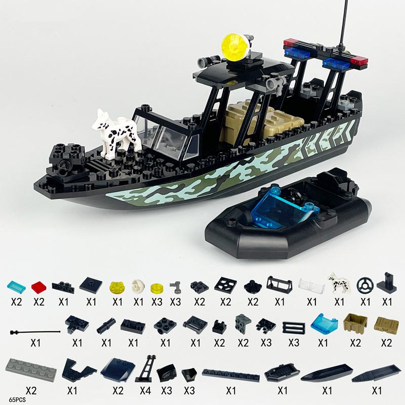 MOC World Camo Submarine Câine Polițist Bărci cu Motor Bărci Pneumatice Scenă de Război Blocuri Militare de Construcție Model Cărămizi Kituri Seturi Idei
