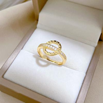 Geometric Zircon Ring for Women 2024 New Fashion Golden Jewelry Wedding Party Accessories