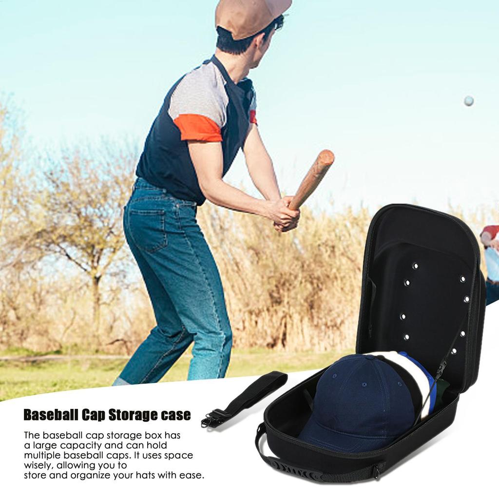33X23X14CM Waterproof Hard EVA Hat Carrier, Baseball Cap Storage Case with Shoulder Strap & Carabiner, Protective Travel Box