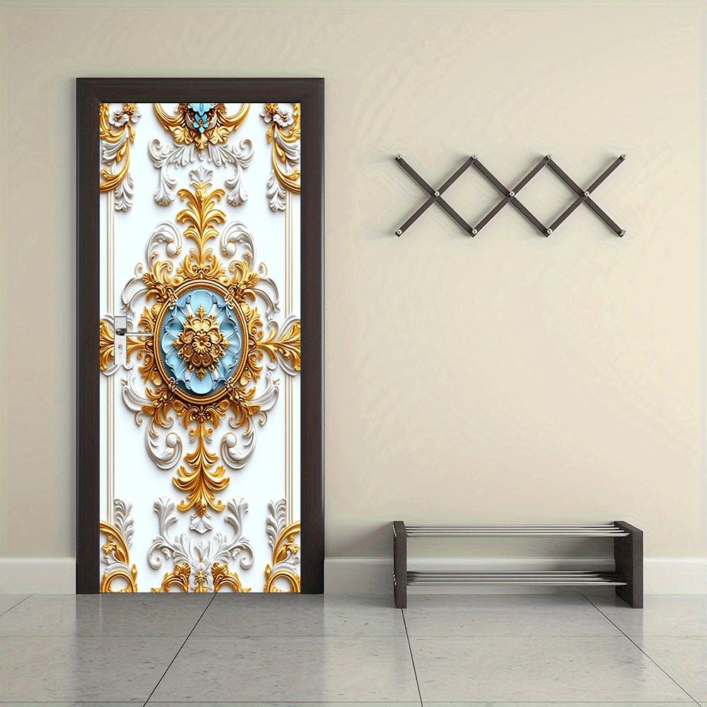 2pcs European Luxury Wall Stickers, Living Room Bedroom Entrance Decoration Door Stickers, Gold Carved Self-adhesive Waterproof