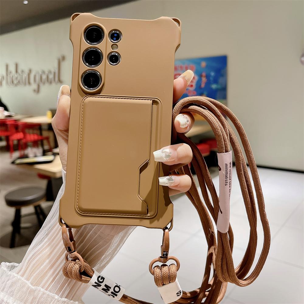 Luxury Crossbody Lanyard Strap Original Silicone Card Holder Case For Samsung S25 S23 S24 Ultra S22 FE A54 A53 A34 Wallet Cover