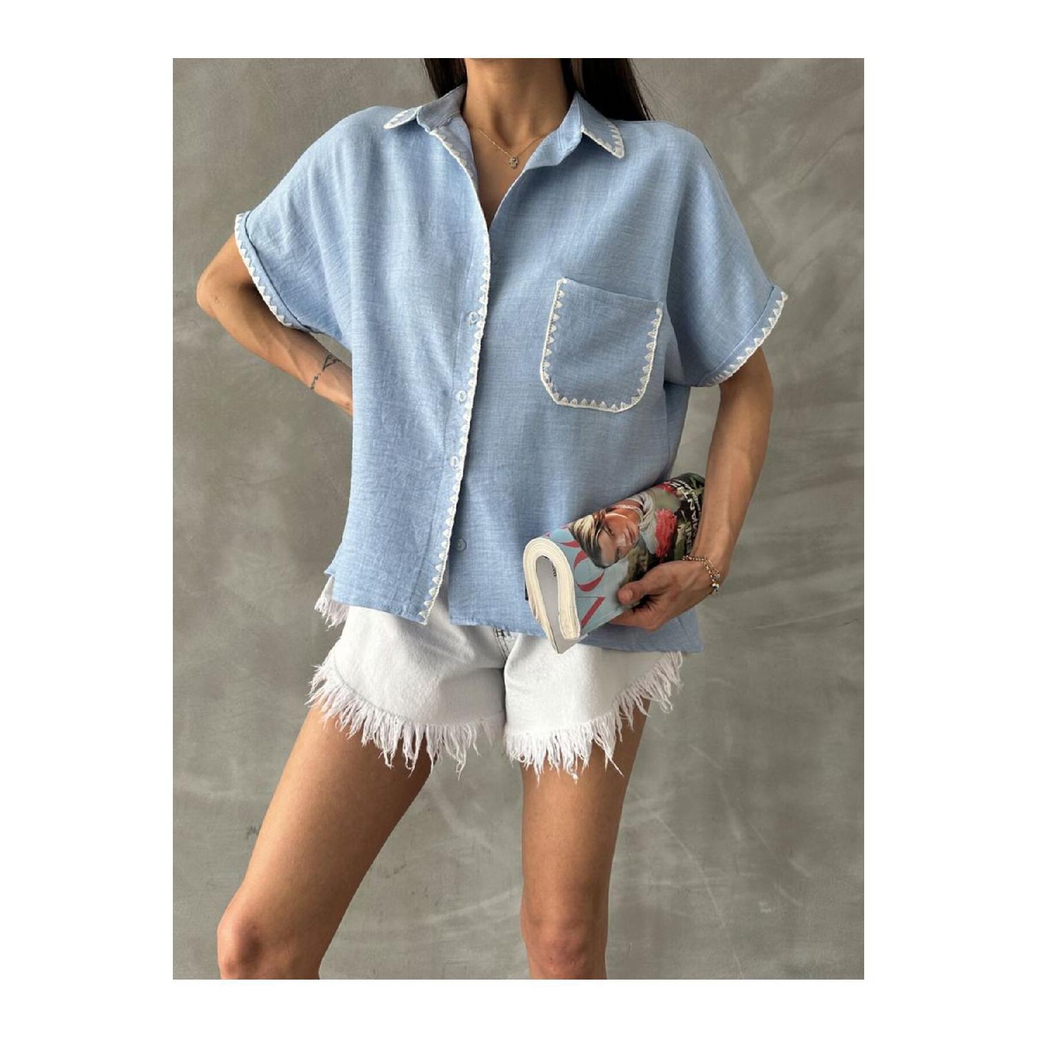 

Синяя льняная женская рубашка оверсайз с вышивкой Shepherd S синий