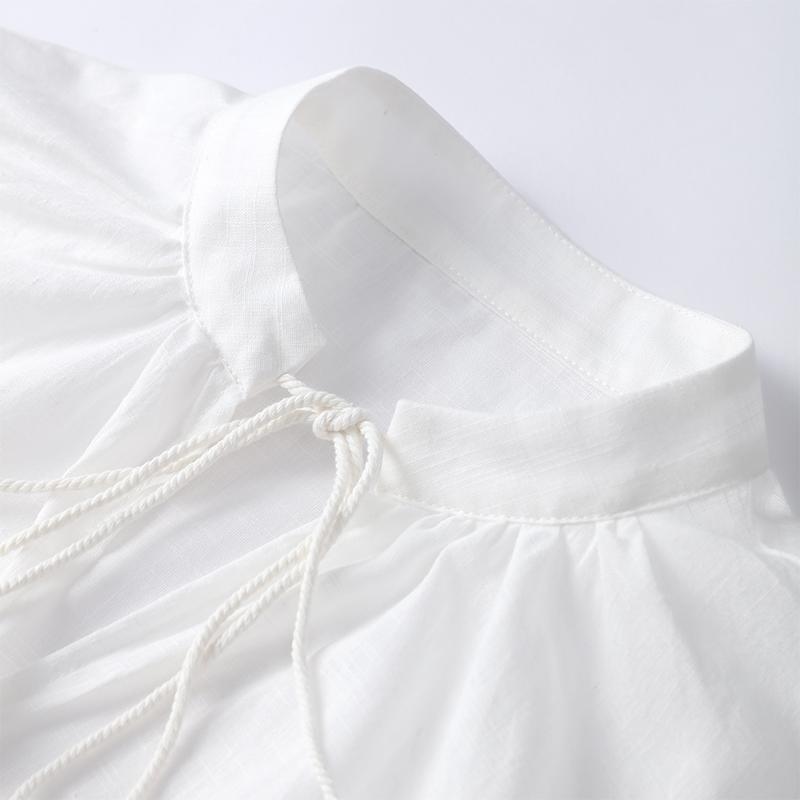 Damen-Shorts-Set aus Baumwolle und Leinen, einfarbig, lockerer V-Ausschnitt, Laternenärmel, Schnürhemd, Shorts mit elastischer Taille, Harajuku, täglicher zweiteiliger Sommer