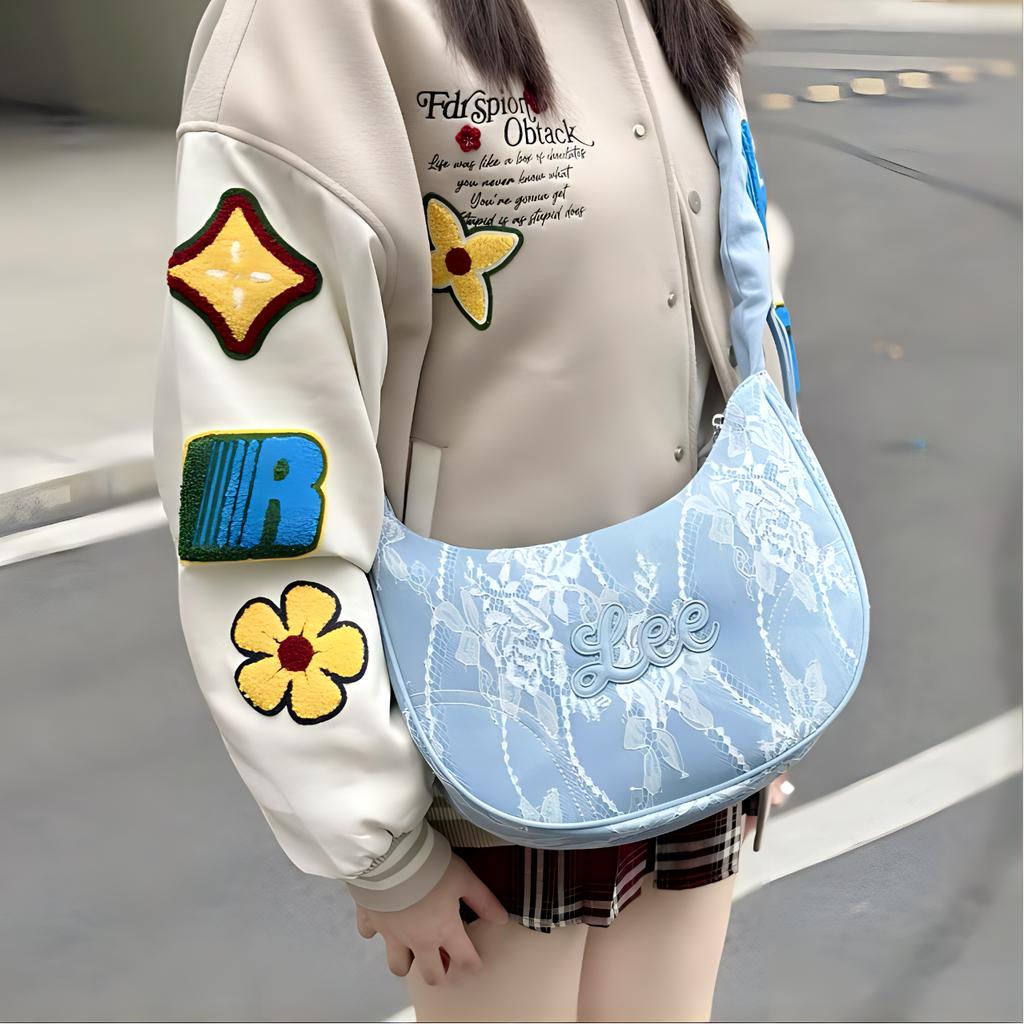 New Lee Fabric Shoulder Bag, Handbag, Shoulder Bag, Crossbody Bag Women's Light Blue White LE250028M-539