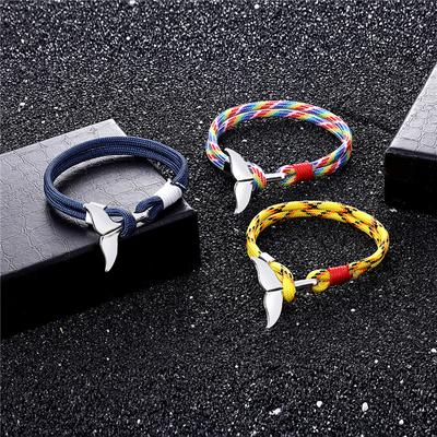 Bracelet Ancre Océan Queue de Baleine Corde de Parachute Fait Main, Corde pour Couples Hommes et Femmes