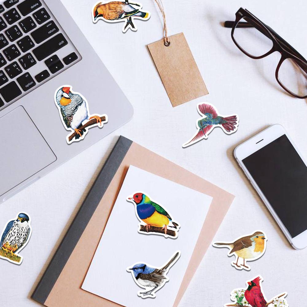 50Pcs Watercolor Bird Handmade Account Stickers DIY Luggage Refrigerator Water Cup Waterproof Sticker Laptop Guitar Decoration