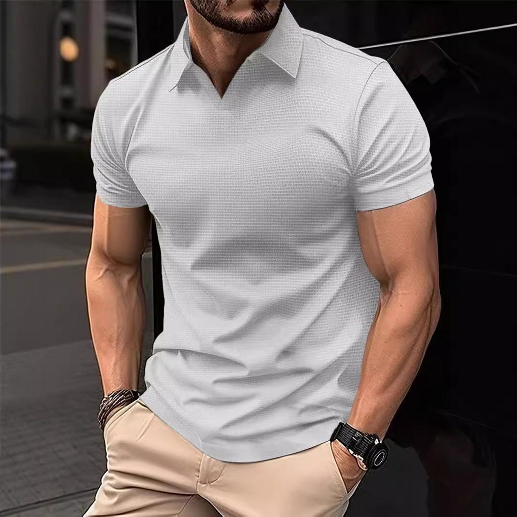 Men's Summer Sports Fitness Casual V-neck Elastic Texture Short-sleeved T-shirt
