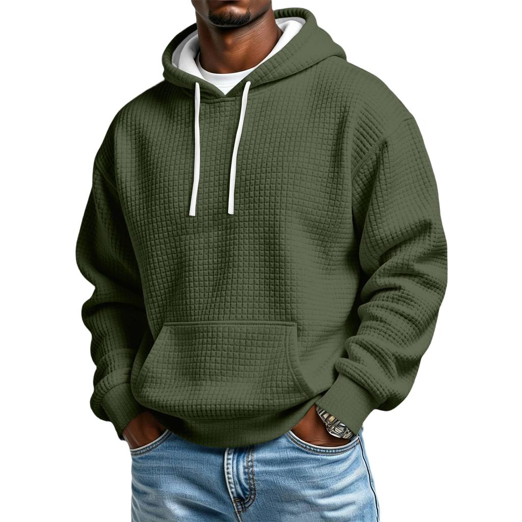 Men's Knit Hooded Sweatshirt Color Casual Winter Pullover