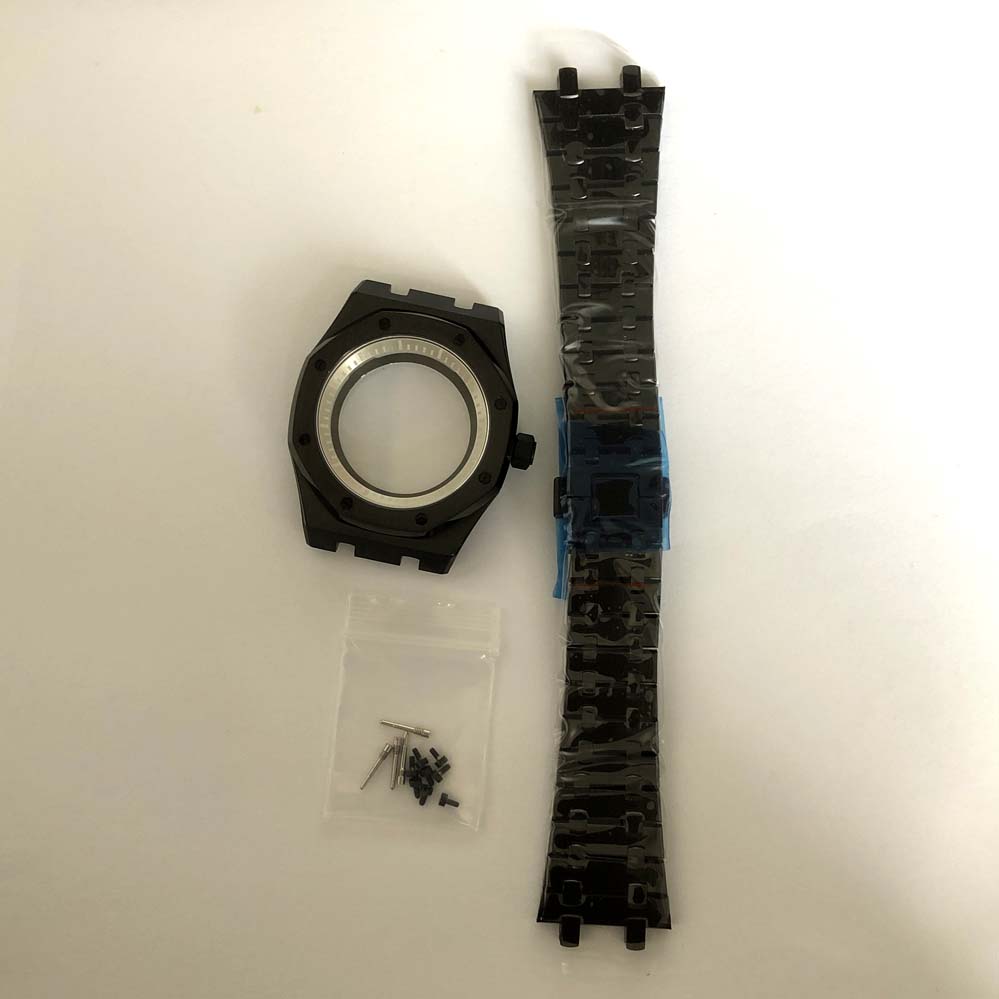 41mm Black Internal Shadow Watch Case Sapphire Glass Stainless Steel Strap Watches Accessories for NH35 NH36 4R Movement